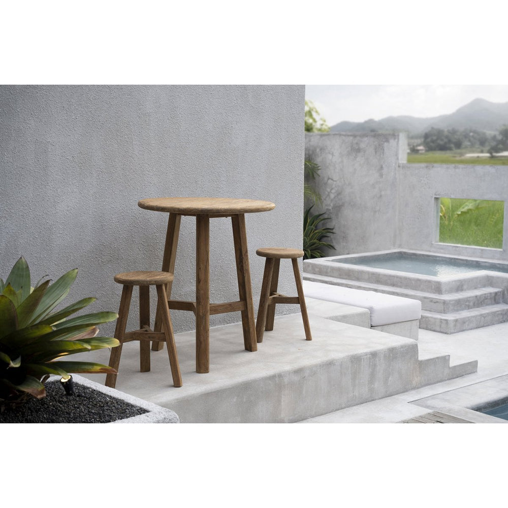 Beige reclaimed teak wood outdoor bar stool