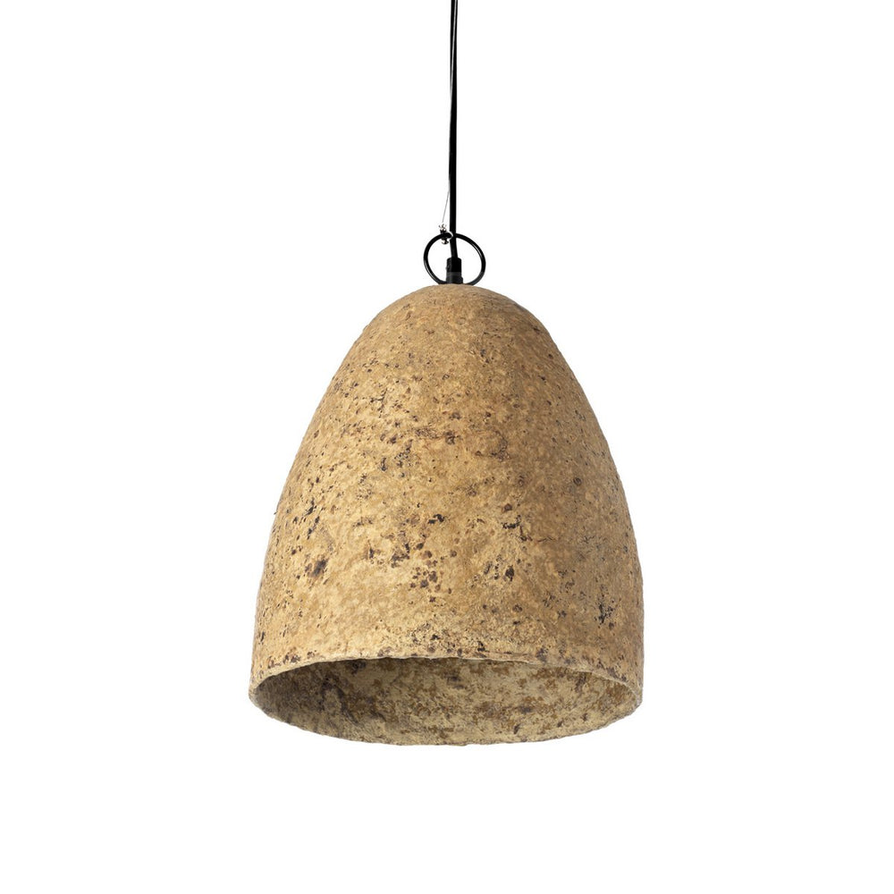 Brown papier-mâché pendant lamp with rounded silhouette