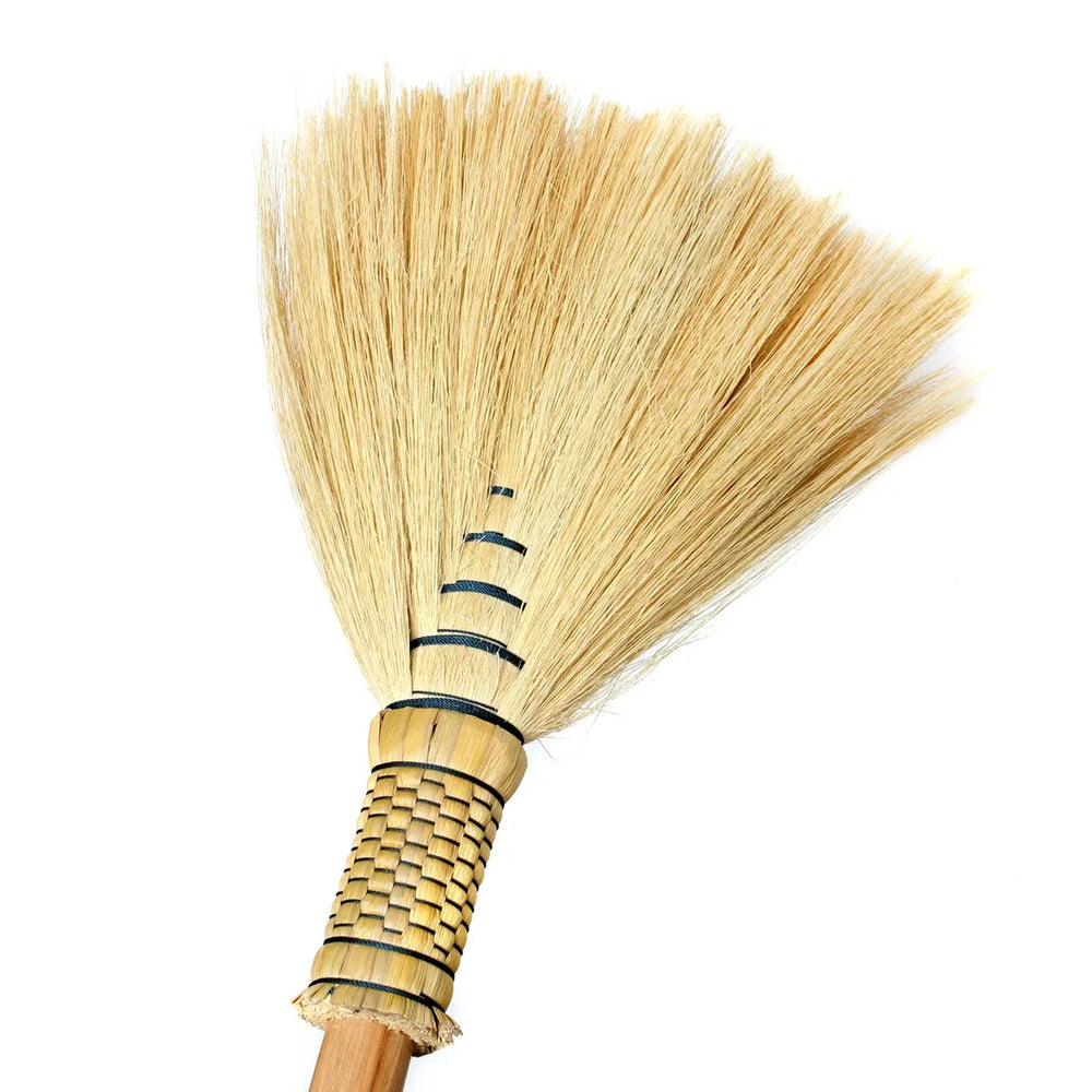 Natural grass decorative broom with tall handle