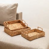 Brown water hyacinth tray with metal frame