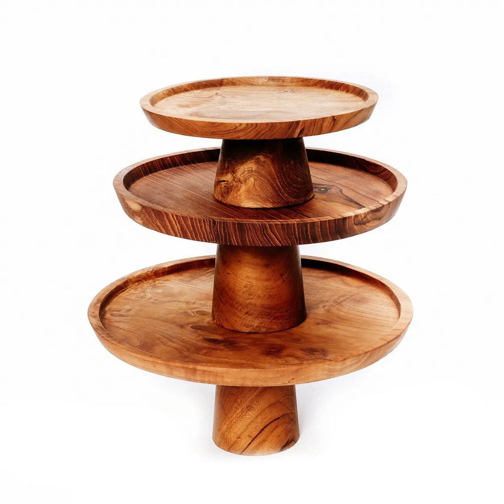 Brown teak wood cake stand