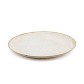 White stoneware dinner plate with burnt-umber rim