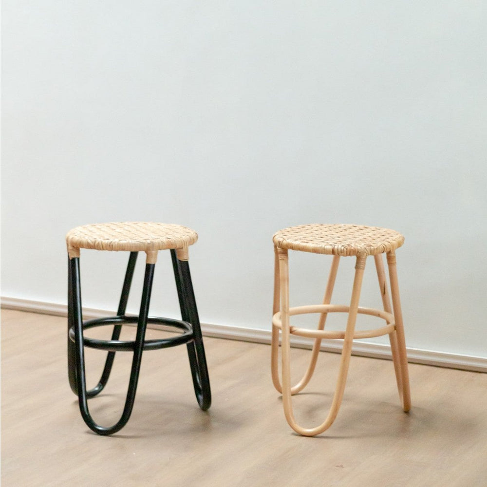 Natural rattan stool with woven seating surface
