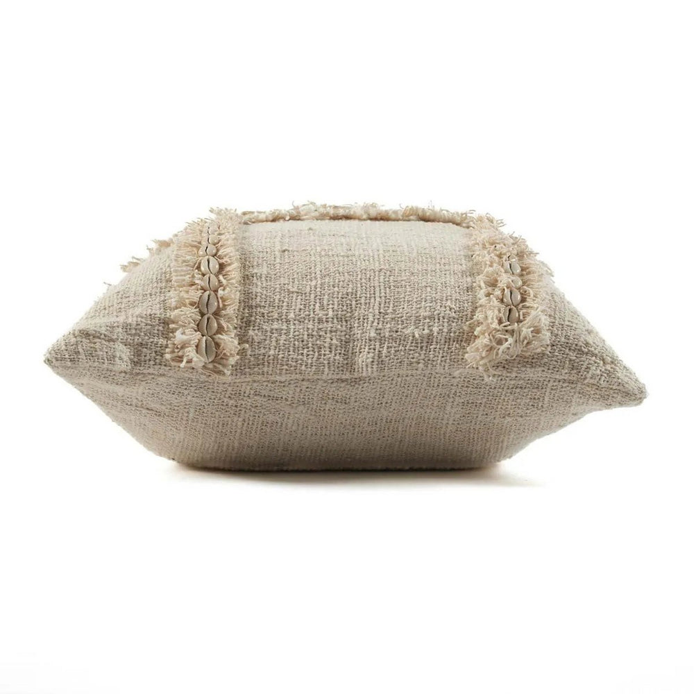 Natural cotton cushion cover with travel-inspired pattern