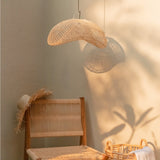 Beige woven rattan lampshade with metal frame
