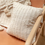 White handwoven cotton cushion cover with striped pattern
