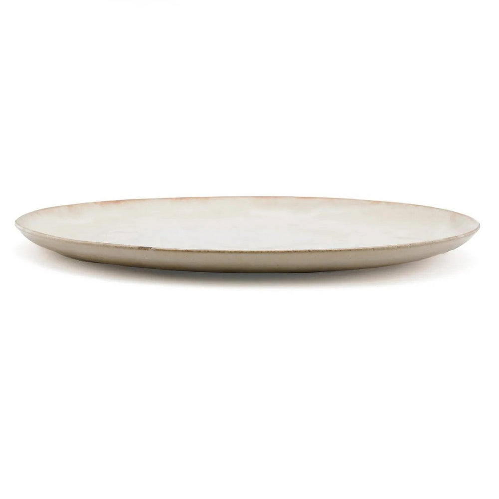 White stoneware salad plate with brown rim