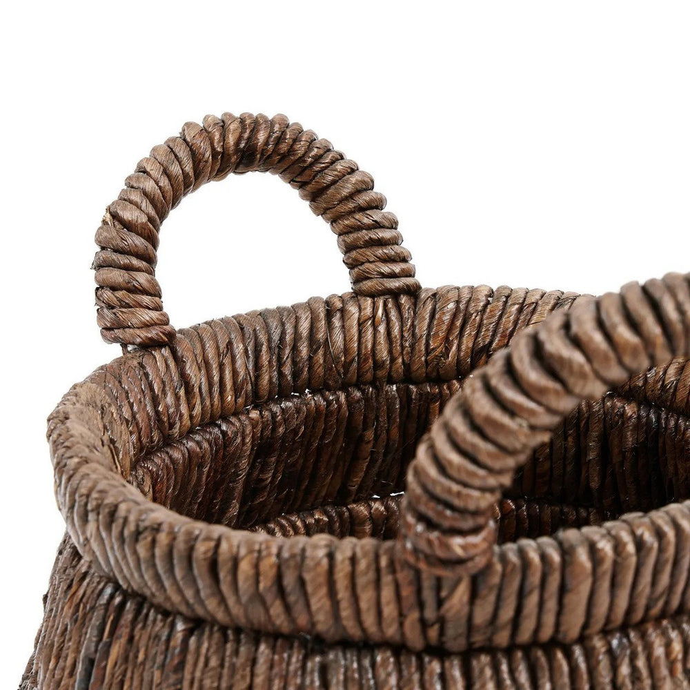 Brown woven banana leaf basket with handles