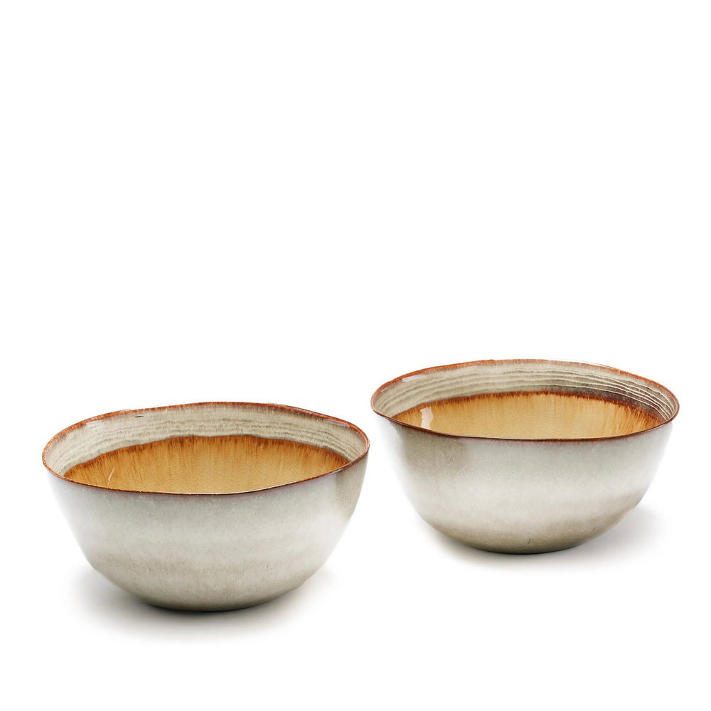 Handmade stoneware serving bowl with crackle glaze finish