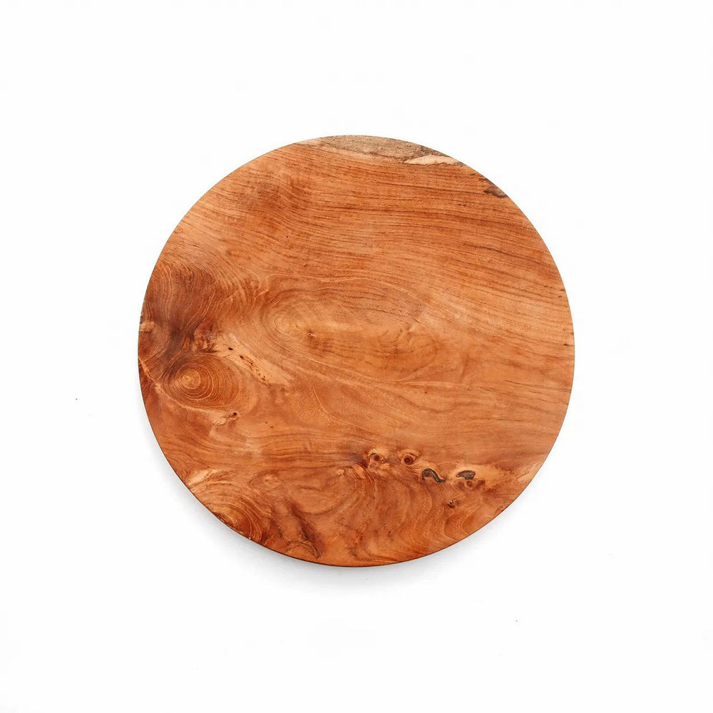 Brown teak wood round plate