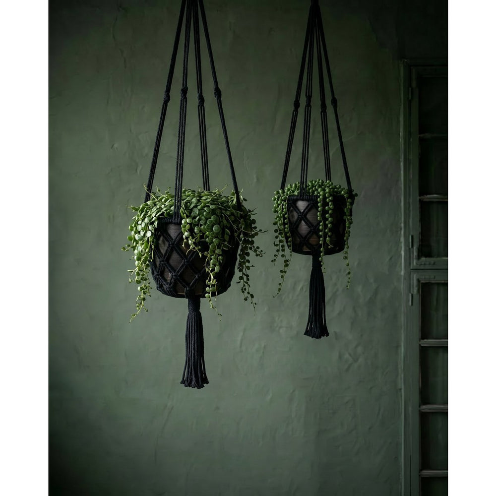 Black macrame cotton plant hanger