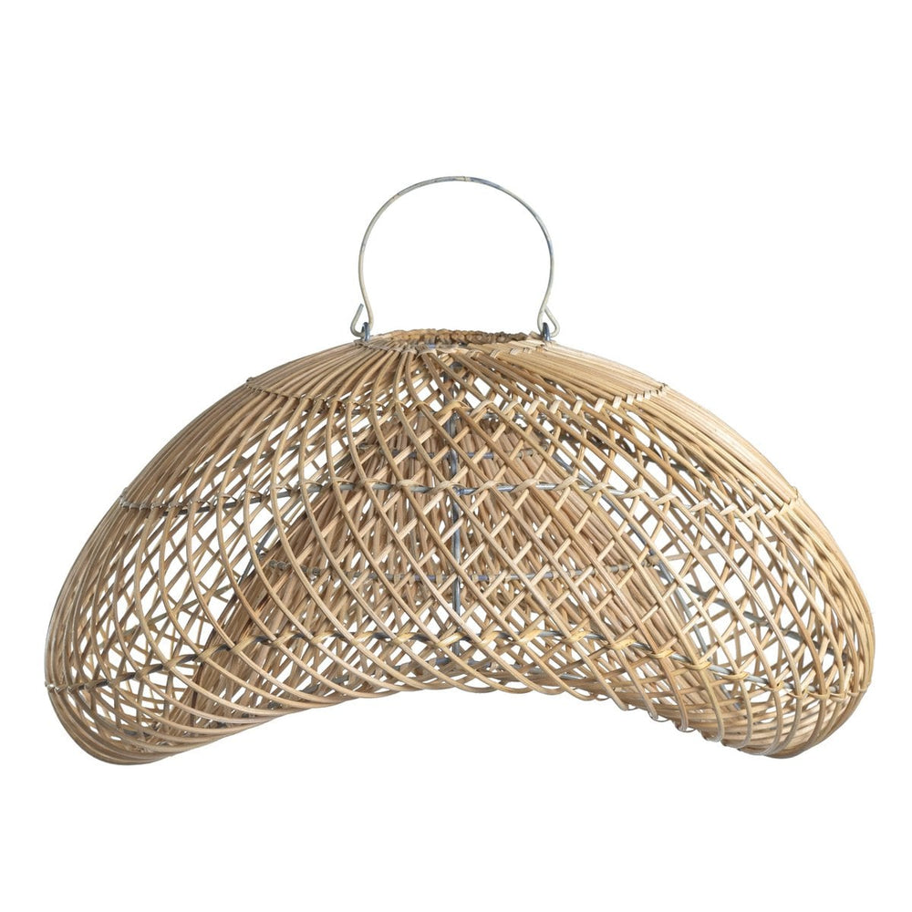 Beige woven rattan lampshade with metal frame