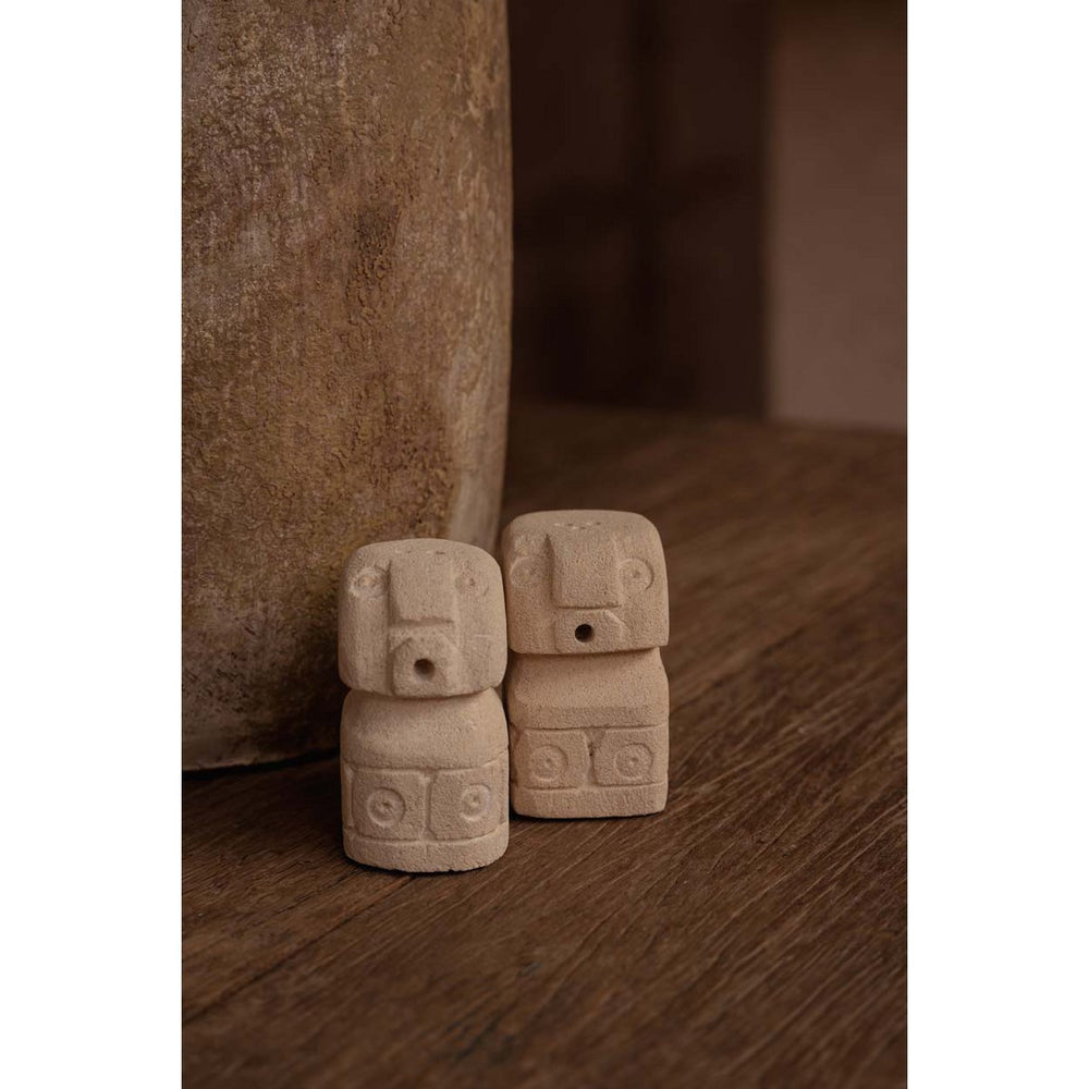 Hand-carved sandstone salt and pepper shakers set