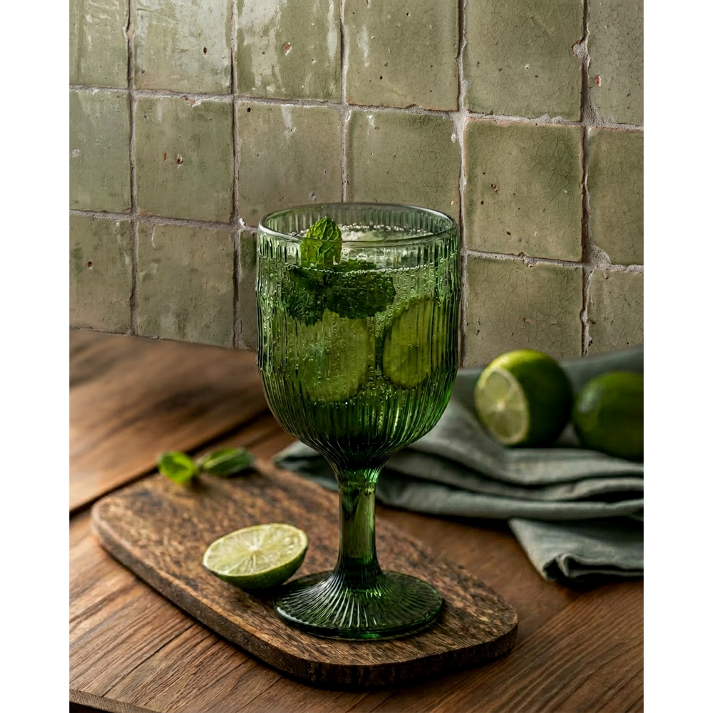 Green ripple glass wine glass