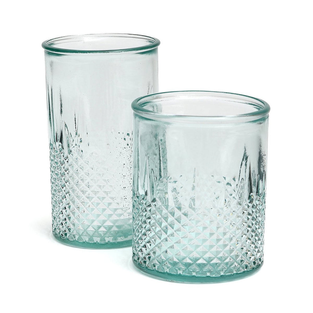 Blue recycled glass faceted tumbler