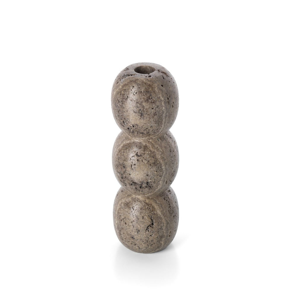 Grey travertine totem taper candle holder