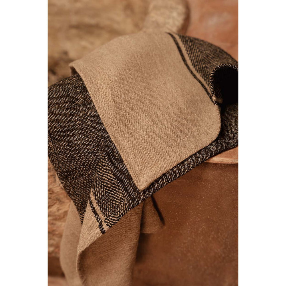 Natural black linen kitchen towel
