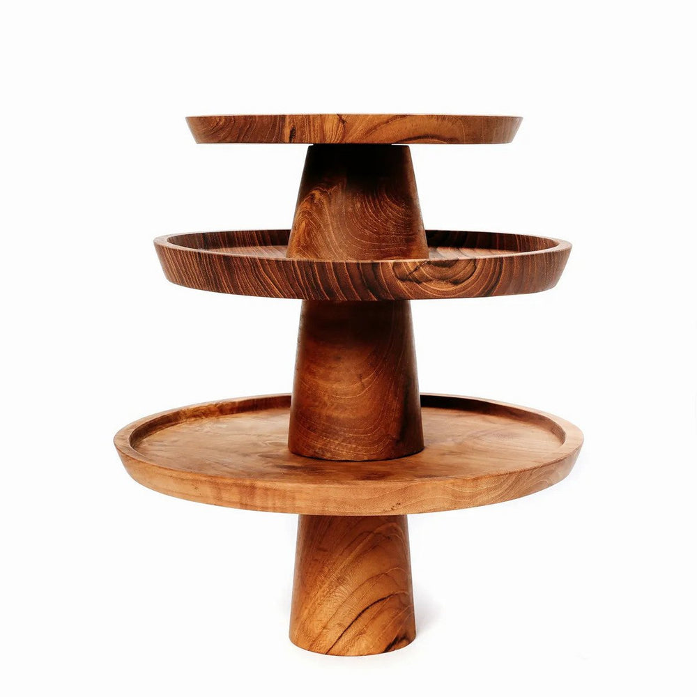 Brown teak wood cake dish