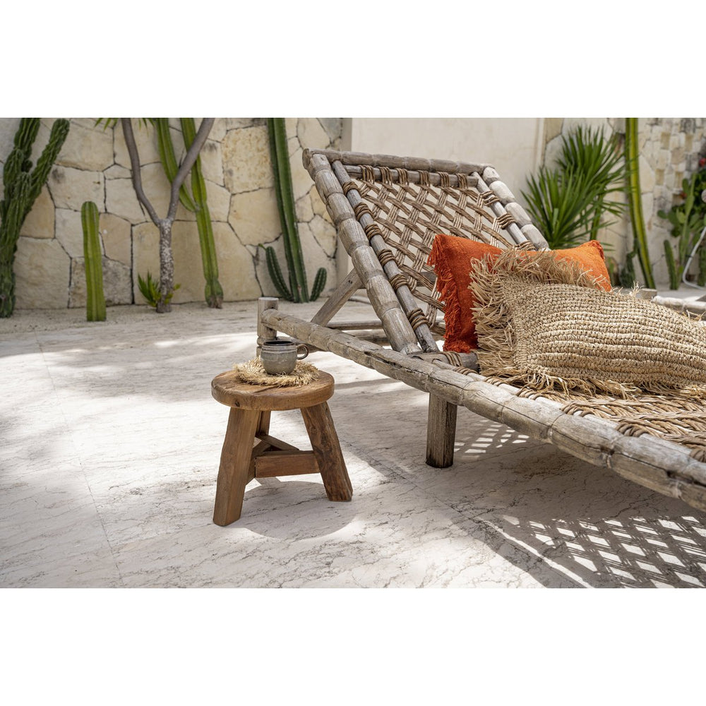 Natural reclaimed teak wood stool with three legs