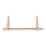 Brown wooden wall shelf with leather straps