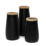 Black terracotta vase with raffia detail