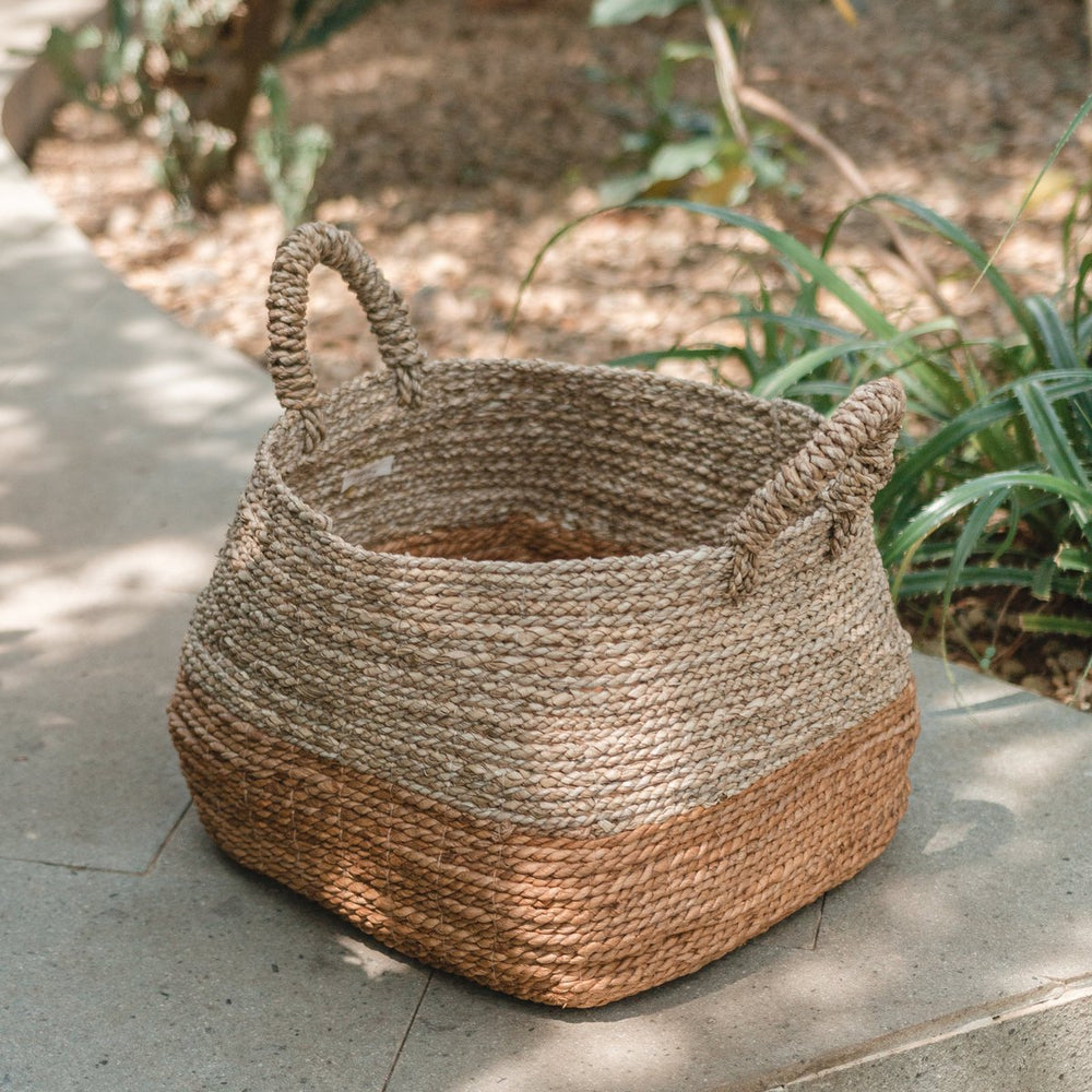 Natural woven storage basket made from banana fibre and seagrass