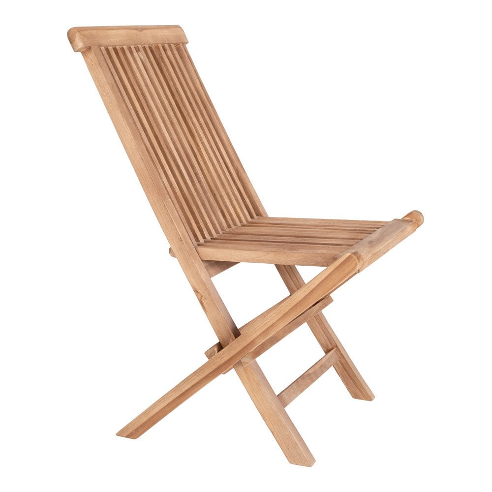 Natural teak wood dining chair with slatted seat and back