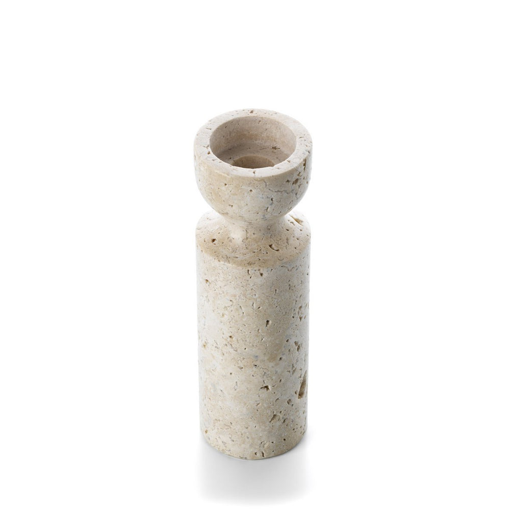 Beige travertine hourglass candle holder