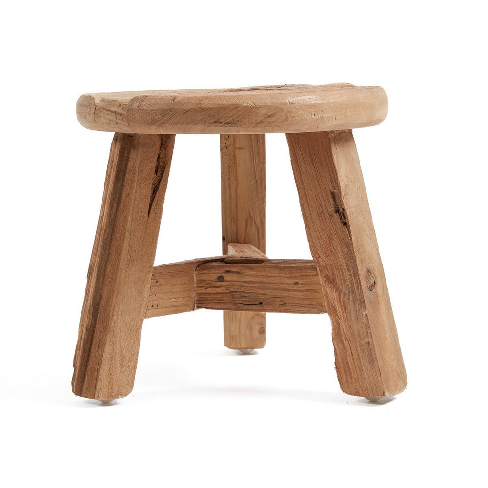 Natural reclaimed teak wood stool with three legs
