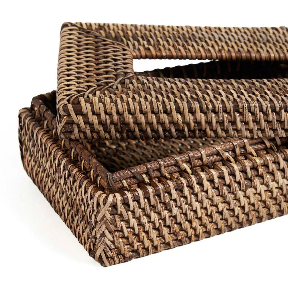 Natural brown woven rattan tissue box cover