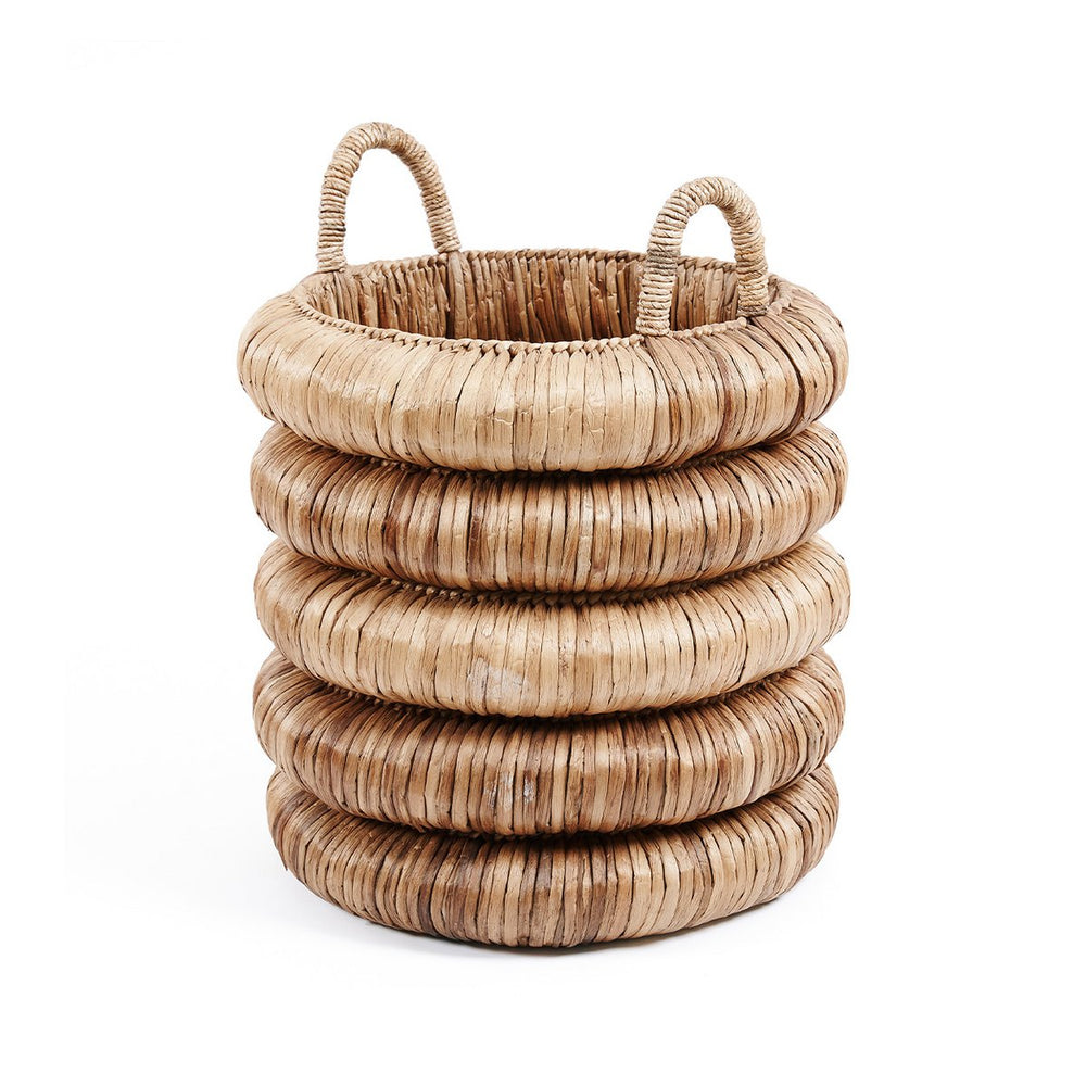 Beige woven seagrass basket with handles