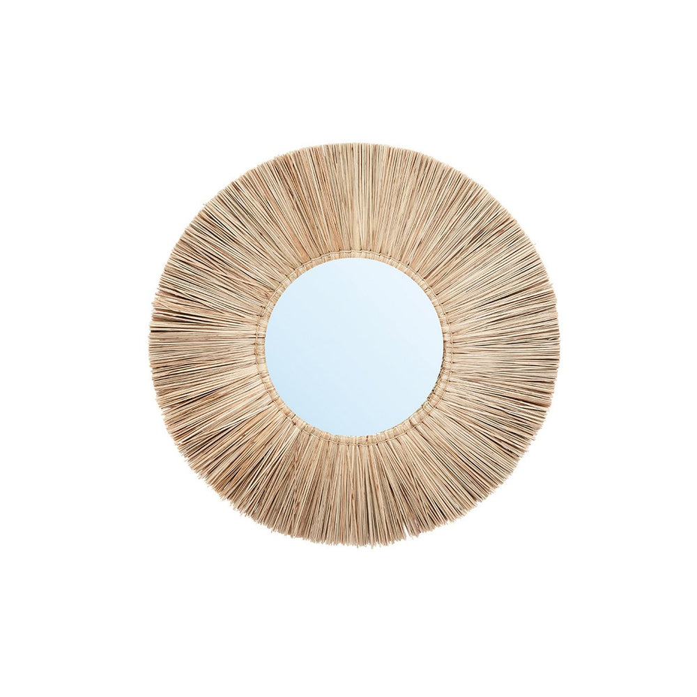 Beige round grass-framed mirror