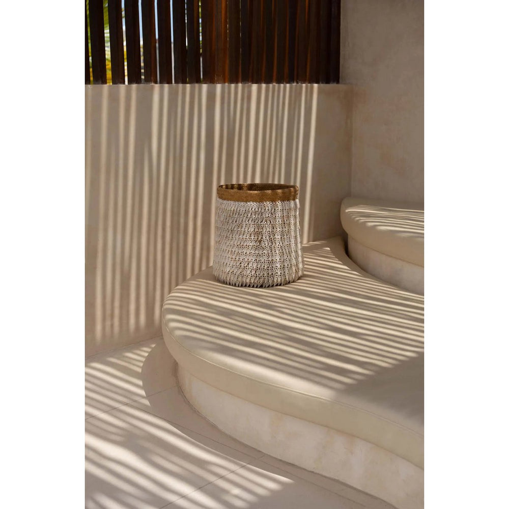Handmade pandan basket with shell embellishments