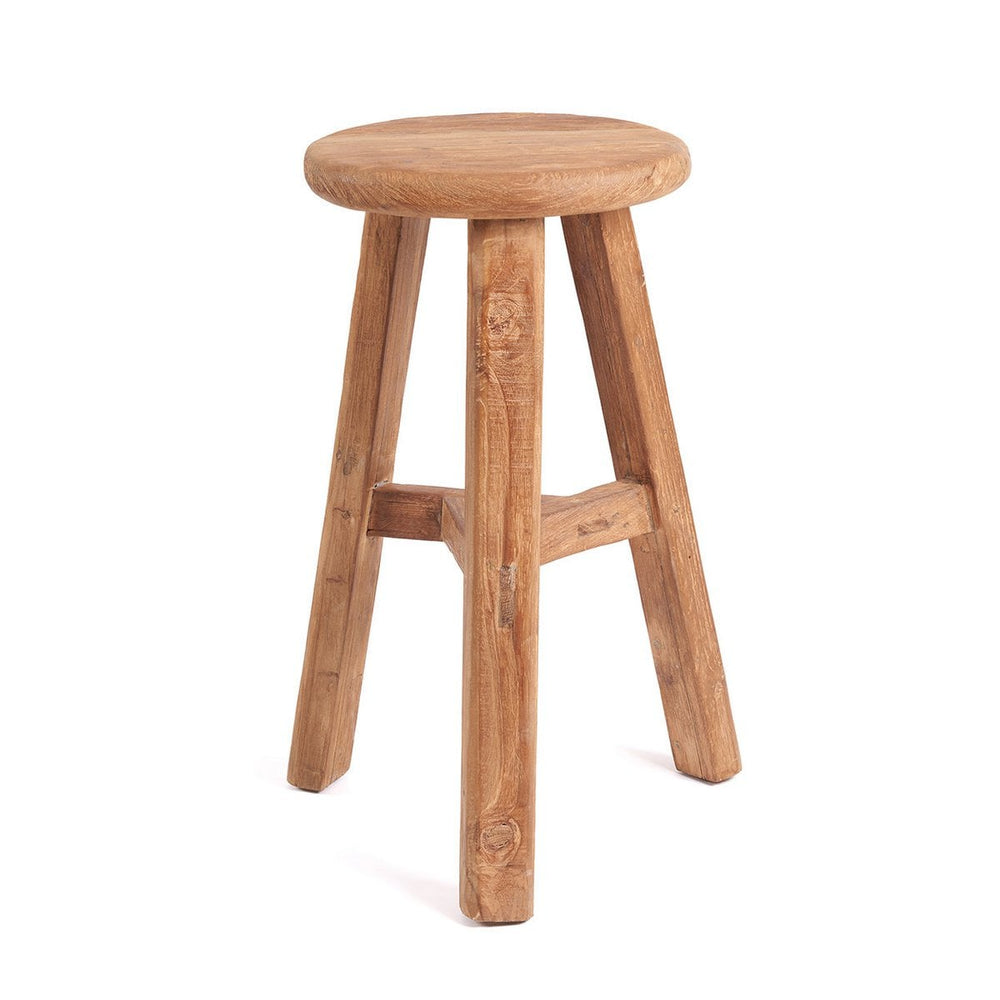 Beige reclaimed teak wood outdoor bar stool