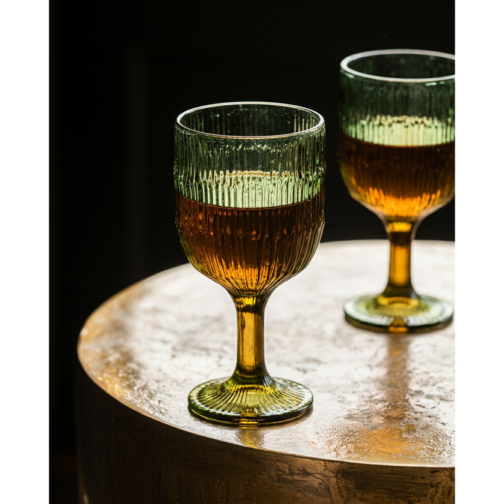 Green ripple glass wine glass