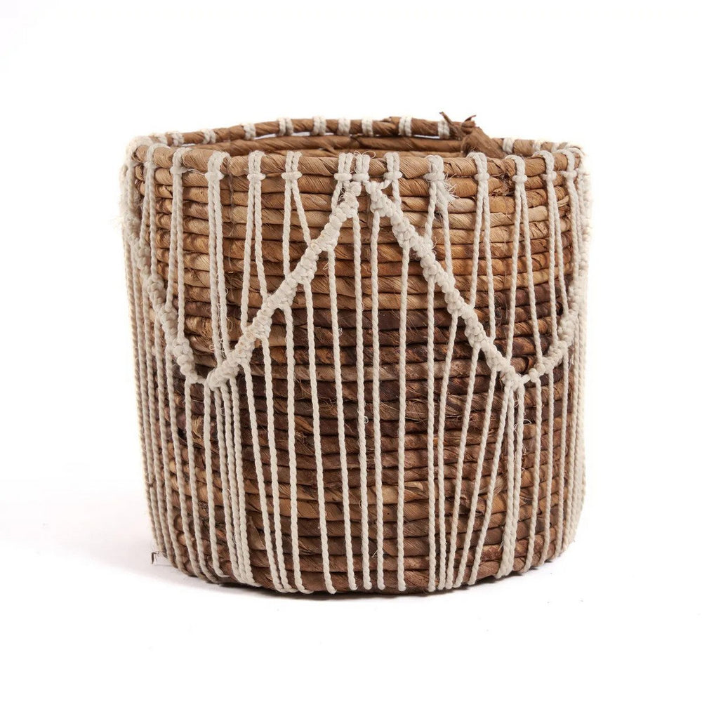 Natural white woven macrame basket