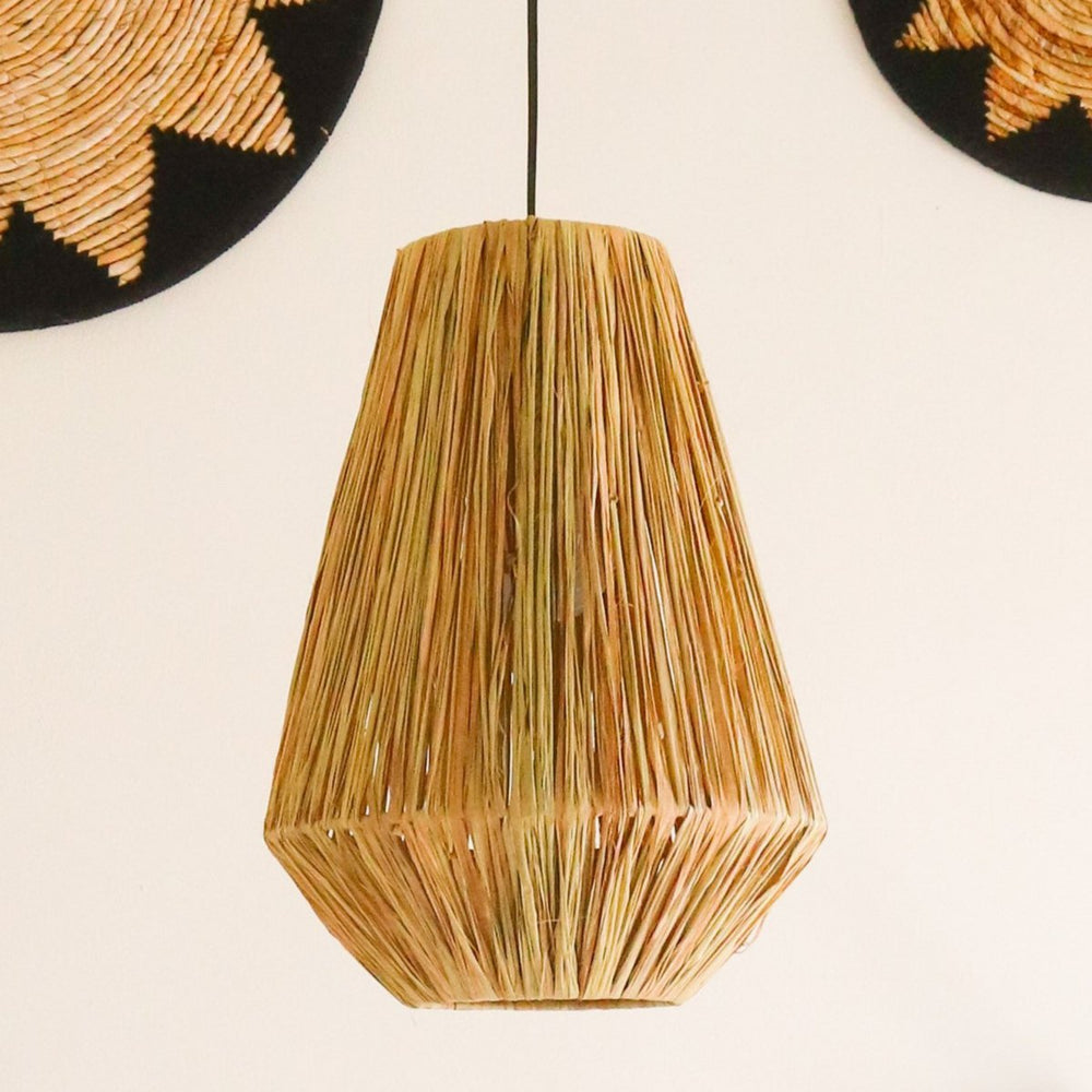 Beige raffia round pendant lampshade with metal frame