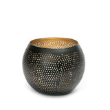 Black gold brass pierced ball candle holder