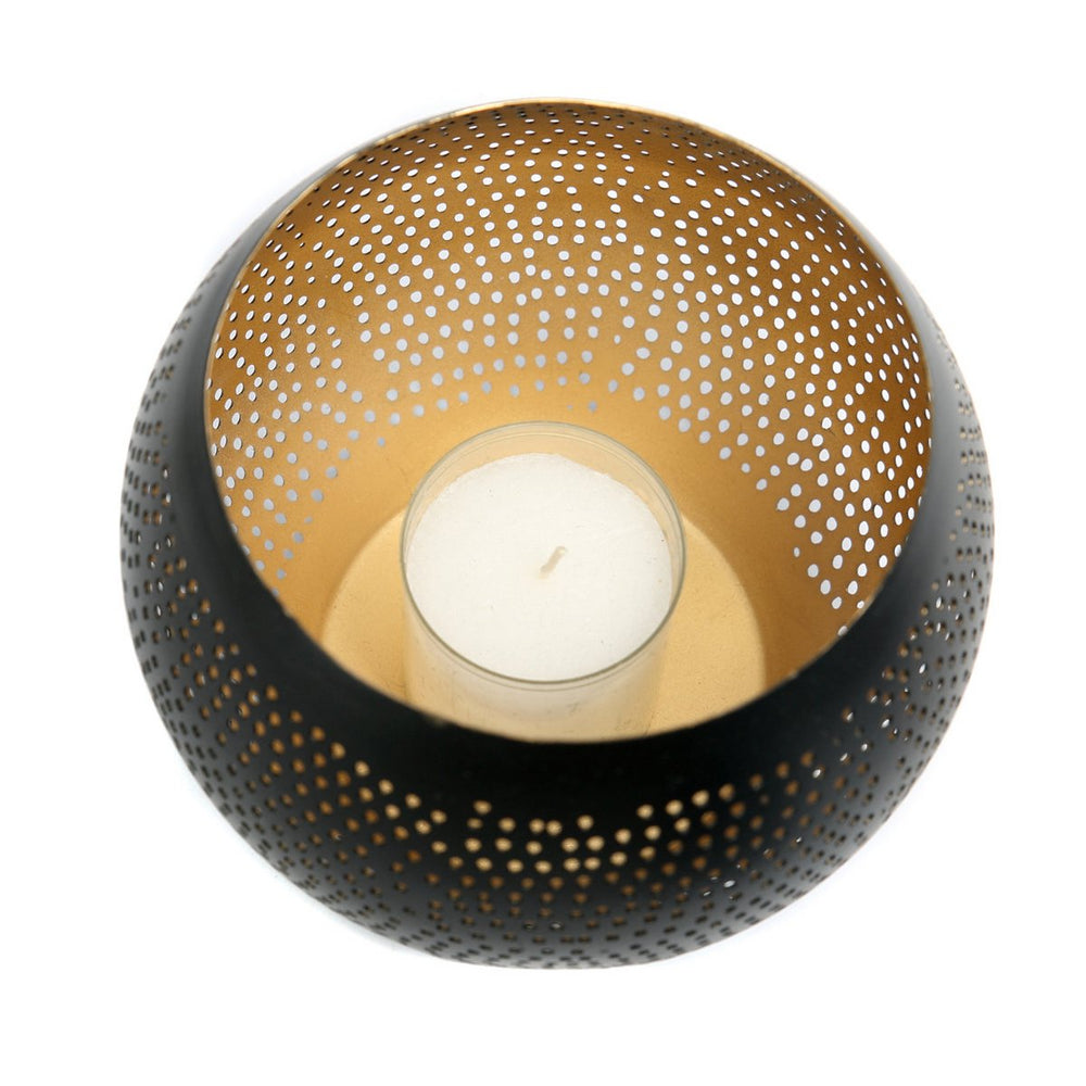 Black gold brass pierced ball candle holder