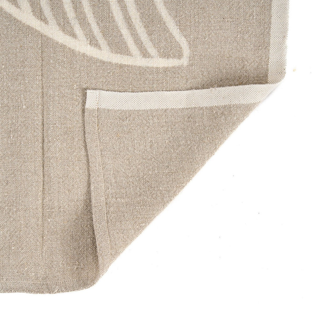 Natural white linen kitchen towel with fish motif