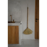 Natural grass decorative broom with tall handle