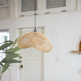 Beige woven rattan lampshade with metal frame