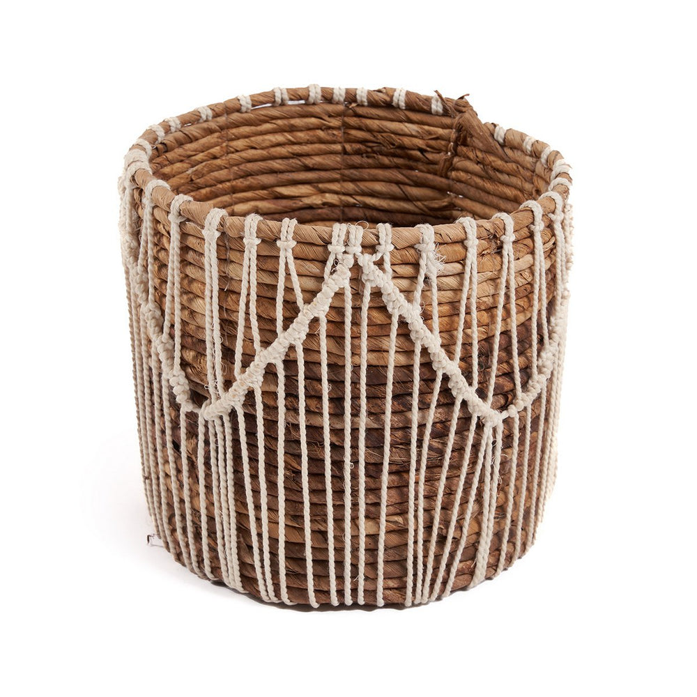 Natural white woven macrame basket