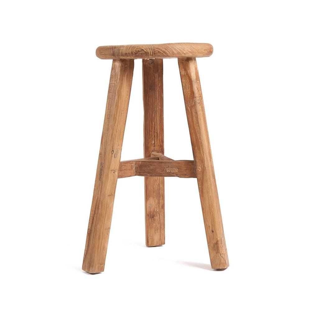 Beige reclaimed teak wood outdoor bar stool