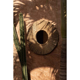 Beige round grass-framed mirror