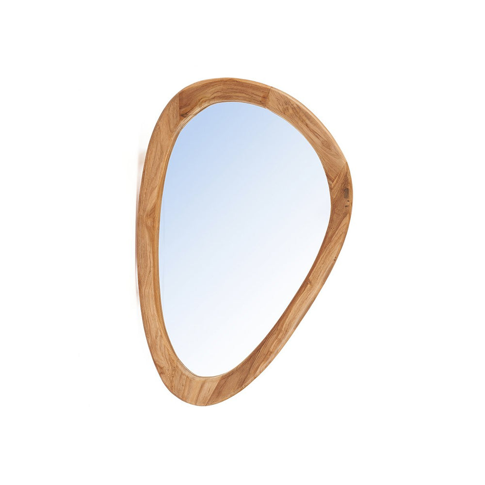 Beige teak wood organic mirror