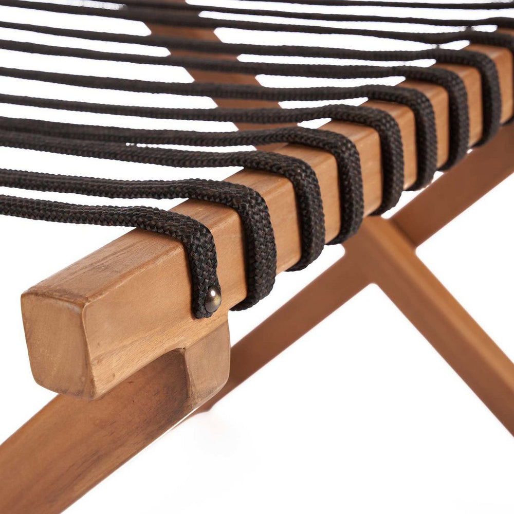 Natural wood foldable luggage rack with woven cord detailing