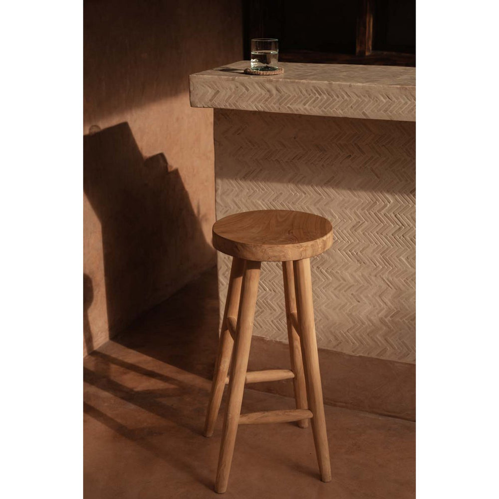 Natural teak wood bar stool with flared legs
