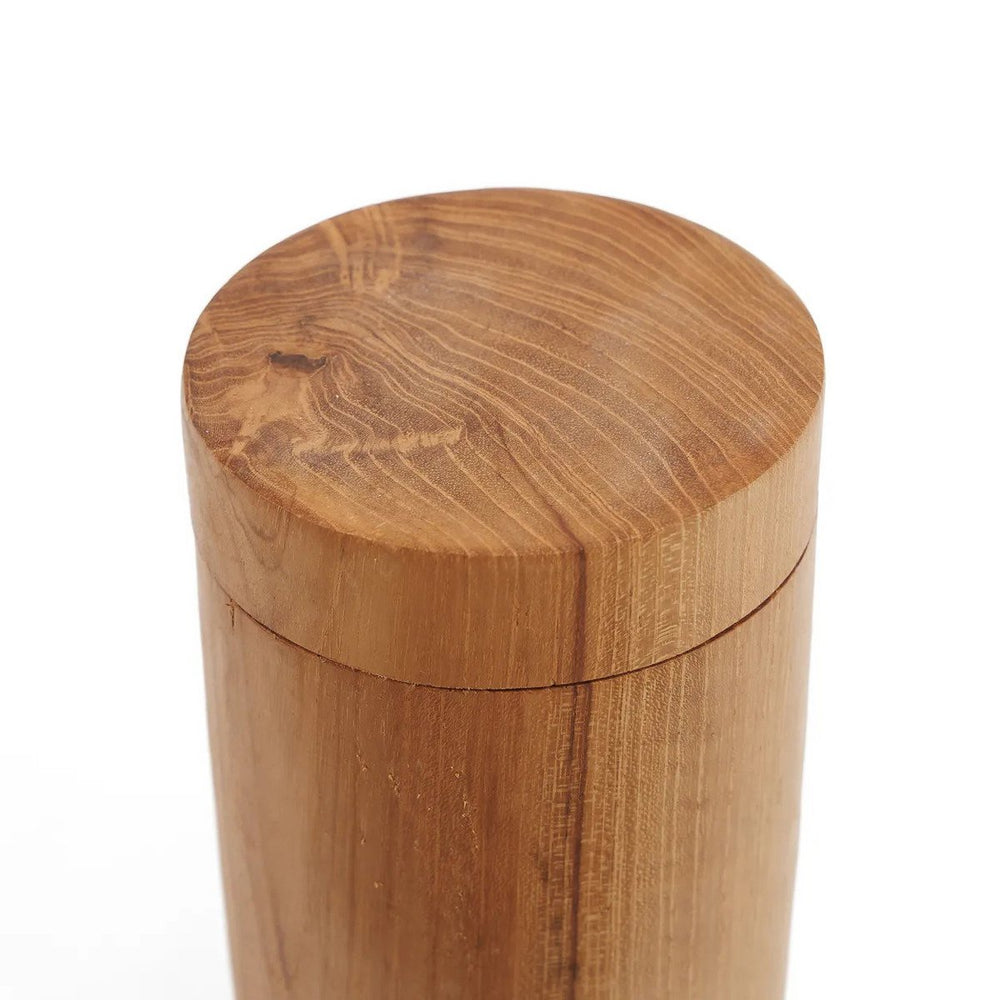 Brown teak wood jar with lid