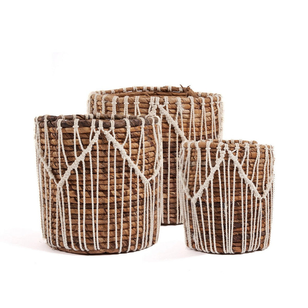 Natural white woven macrame basket